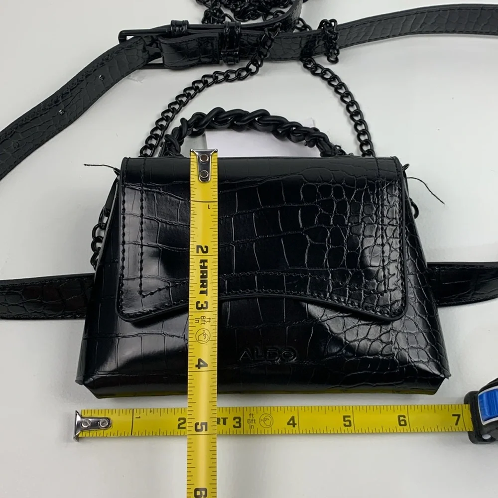 ALDO Black Croc-Embossed Crossbody Belt Waist Bag Chain strap Adjustable NWT NEW